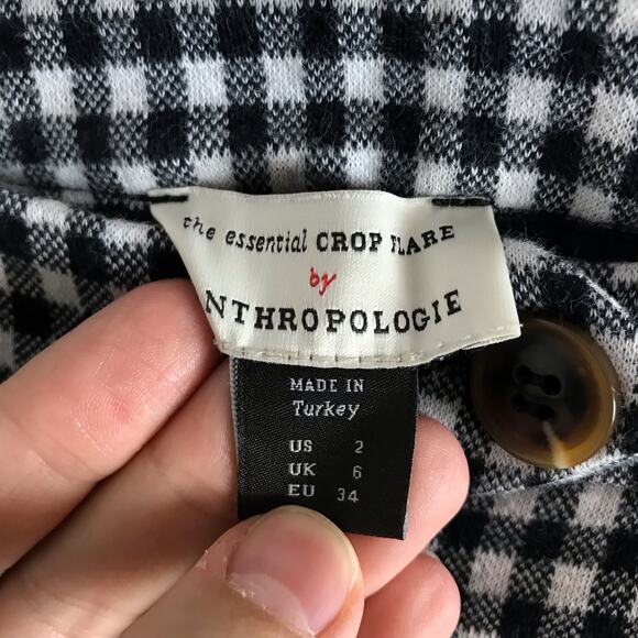 The Essential Crop Flare By Anthropologie Women's 2 Black & White Check Pants - Picture 4 of 11